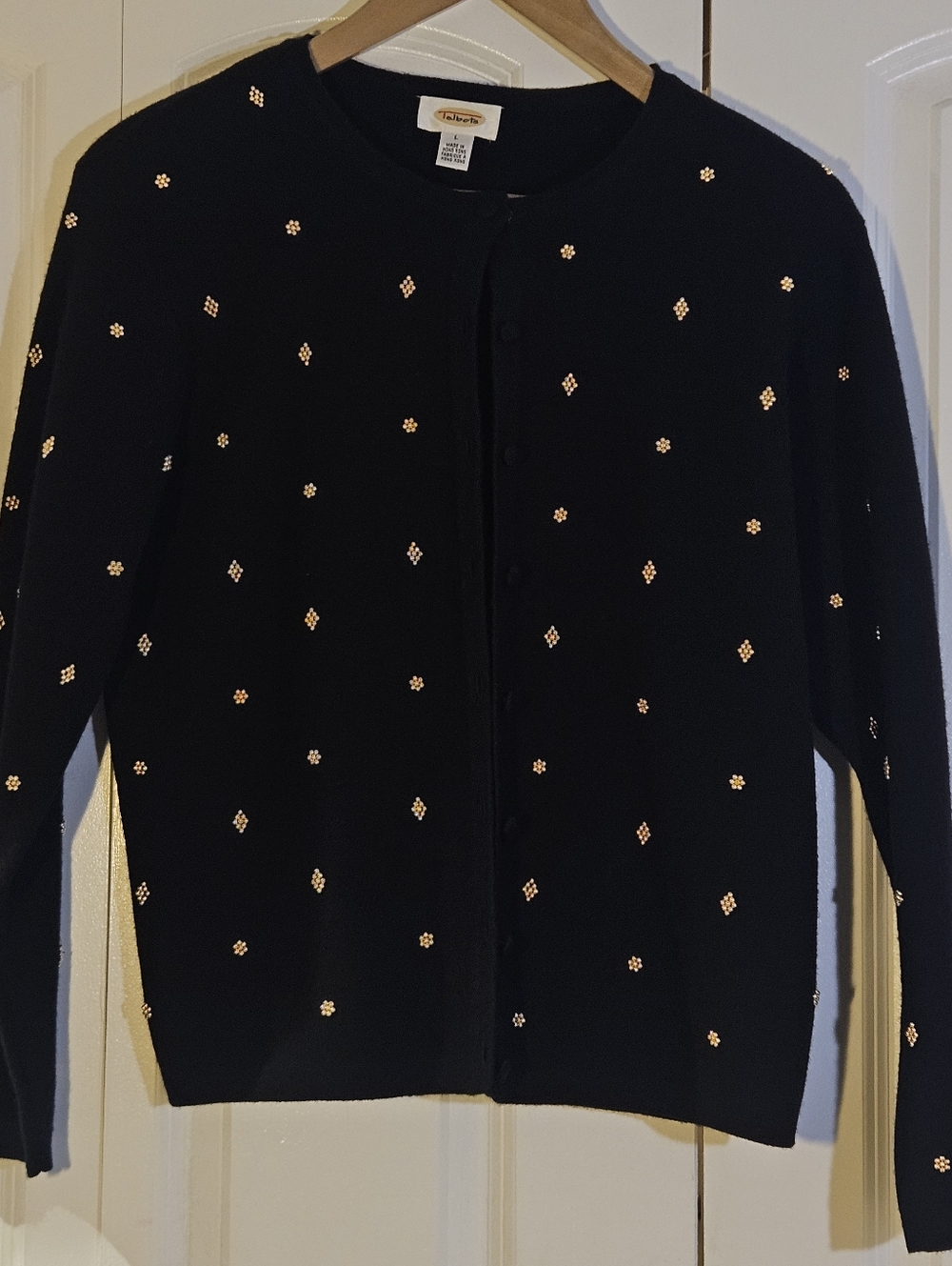 Talbot's Women's Cardigan L 100% Merino Wool Black Classic Chic Vintage EUC